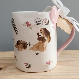 Rae Dunn Disney Lady and the Tramp Ceramic Puppy Love Mug with Bow Accents NWT